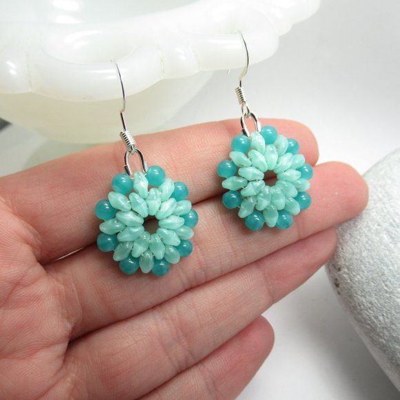 Handstitched Uranium Glass Flower earrings - Picture 10 of 11